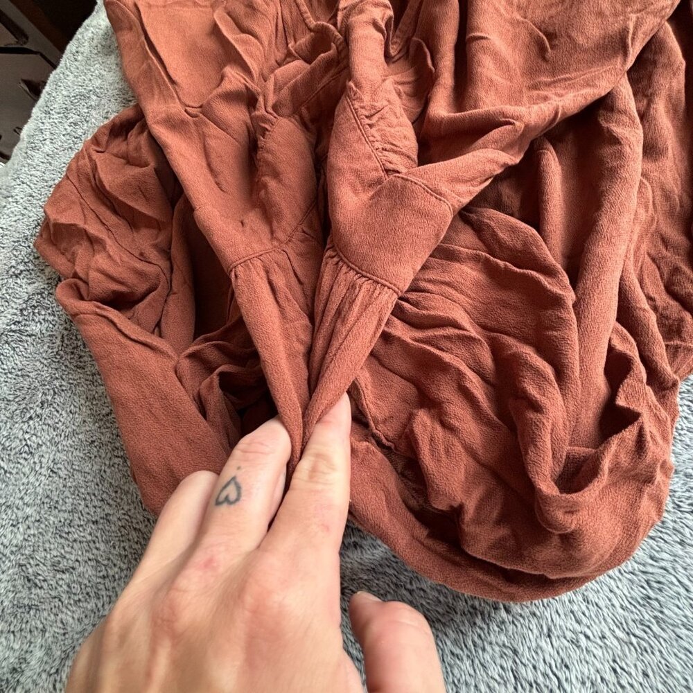 The Normal Brand Dress Size XS Clay Brown‎ Deep V Button Midi Minimalist 18687 - Picture 9 of 10